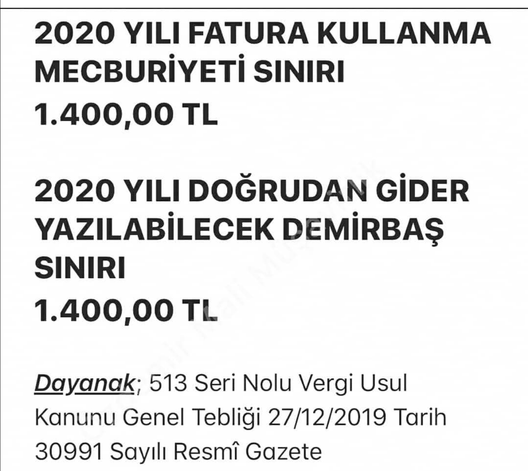 2020 Fatura Düzenleme Siniri