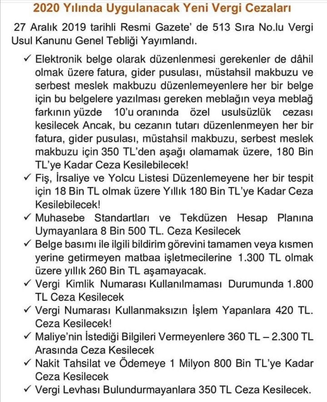 2020 Vergi Cezalari