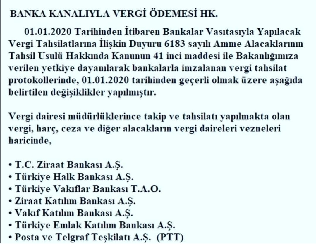 Banka Kanalıyla Vergi Ödemesi