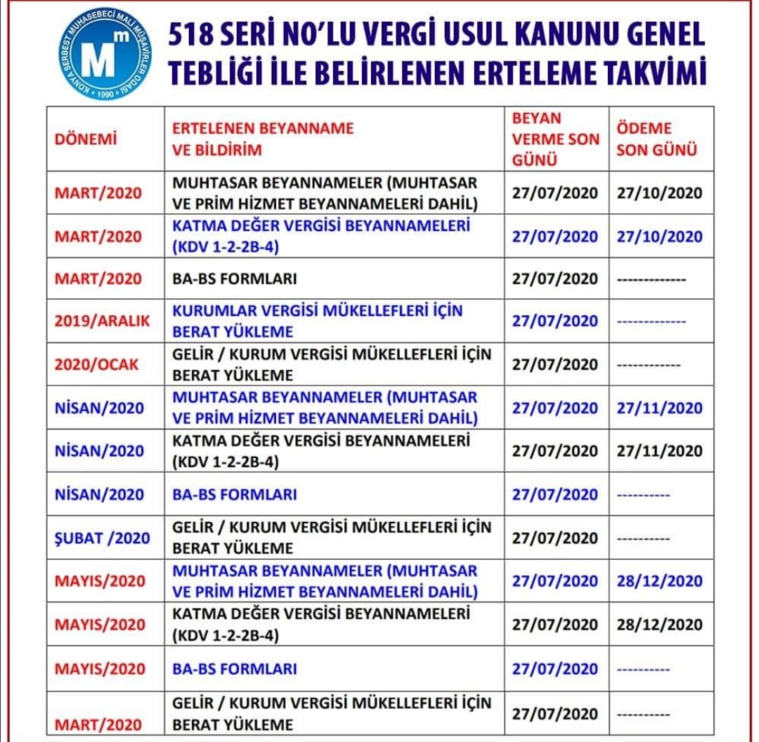 Beyanname Takvimi Erteleme