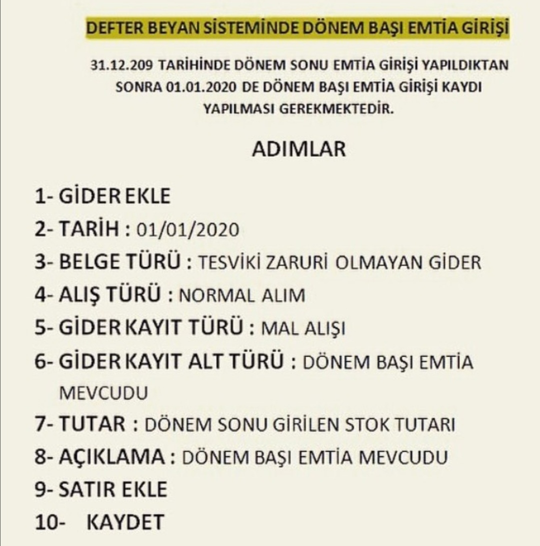 Defter Beyan Dönem Başı