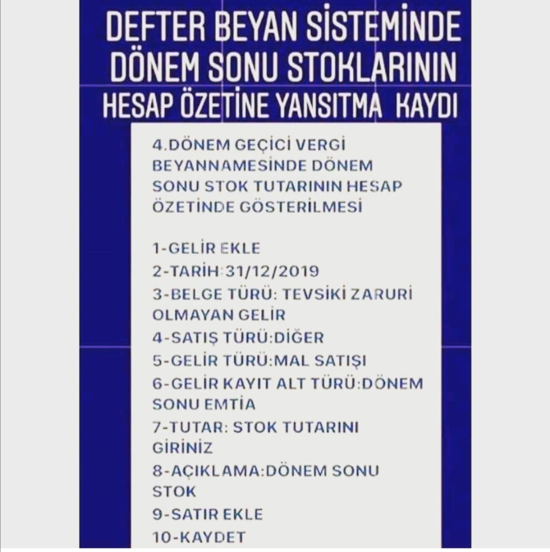 Defter Beyan Dönem Sonu Stok