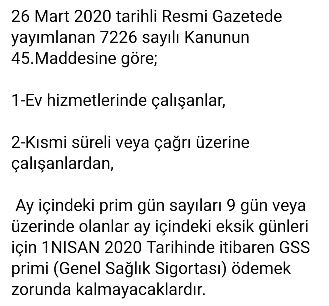 Ev Hizmetleri Eksik Gün Değişikliği 2020