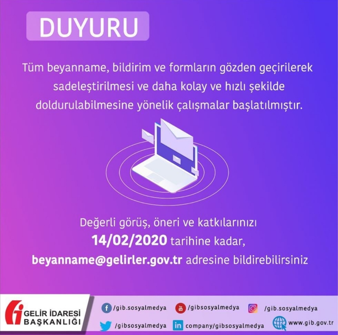 Gelir İdaresi Beyanname Duyurusu