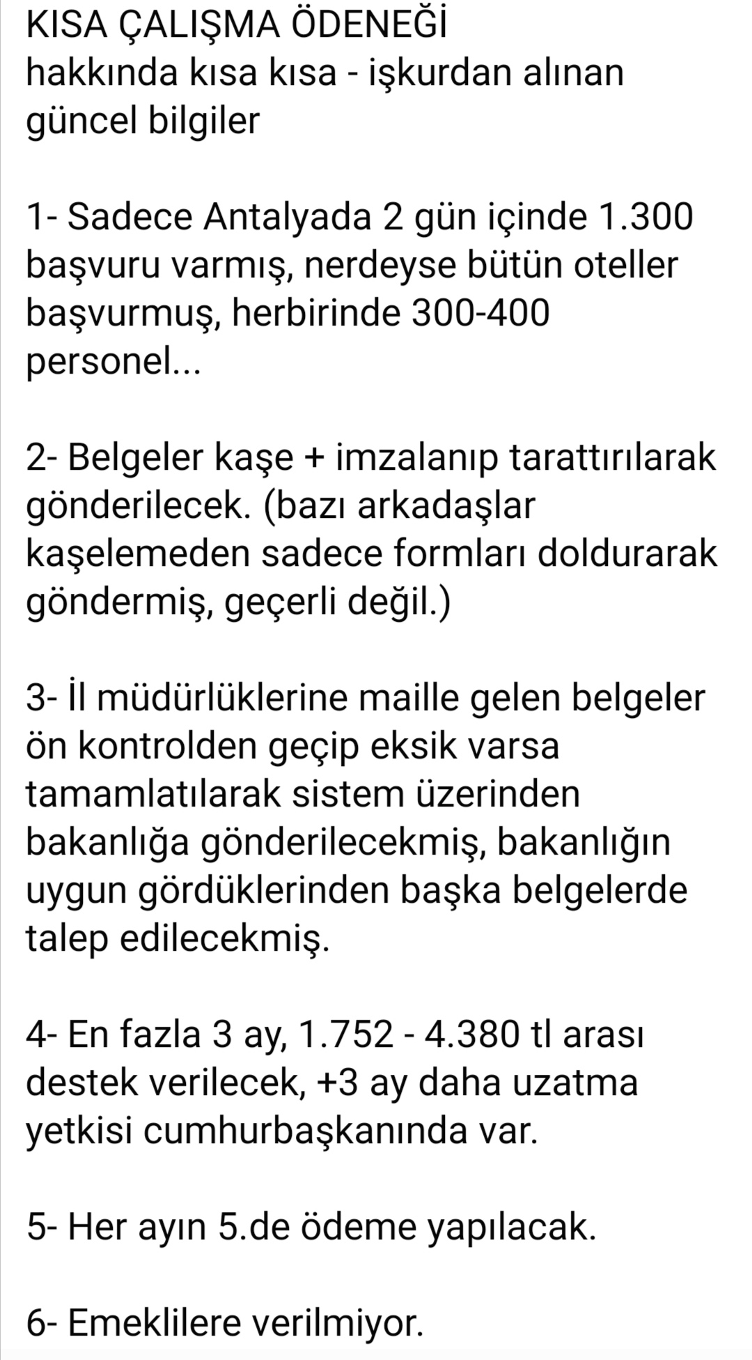 Kisa Calisma Odenegi 2020