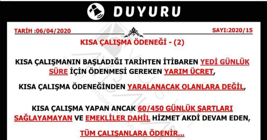 Kisa Çalişma Ödeneği Yarim Ücret