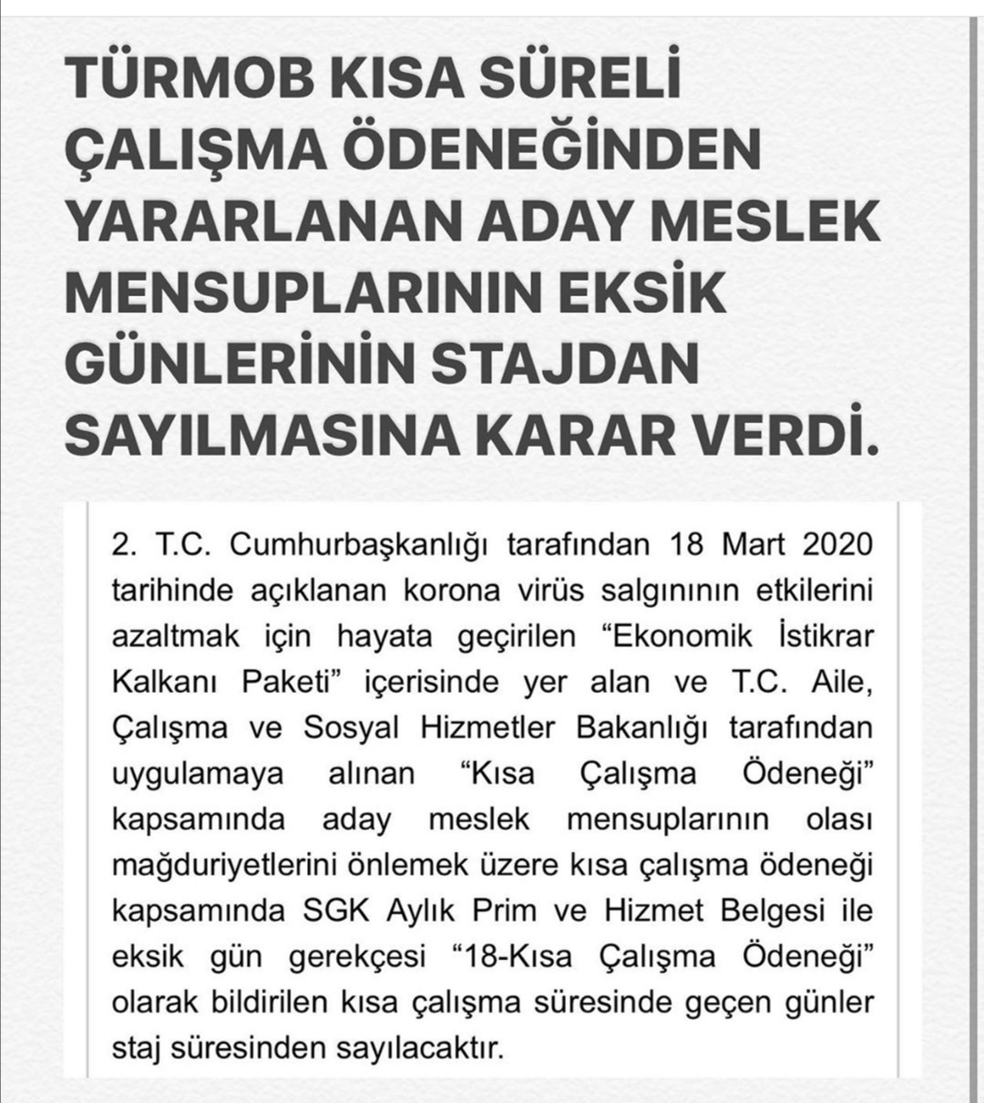 Kisa Calisma Staj Suresi