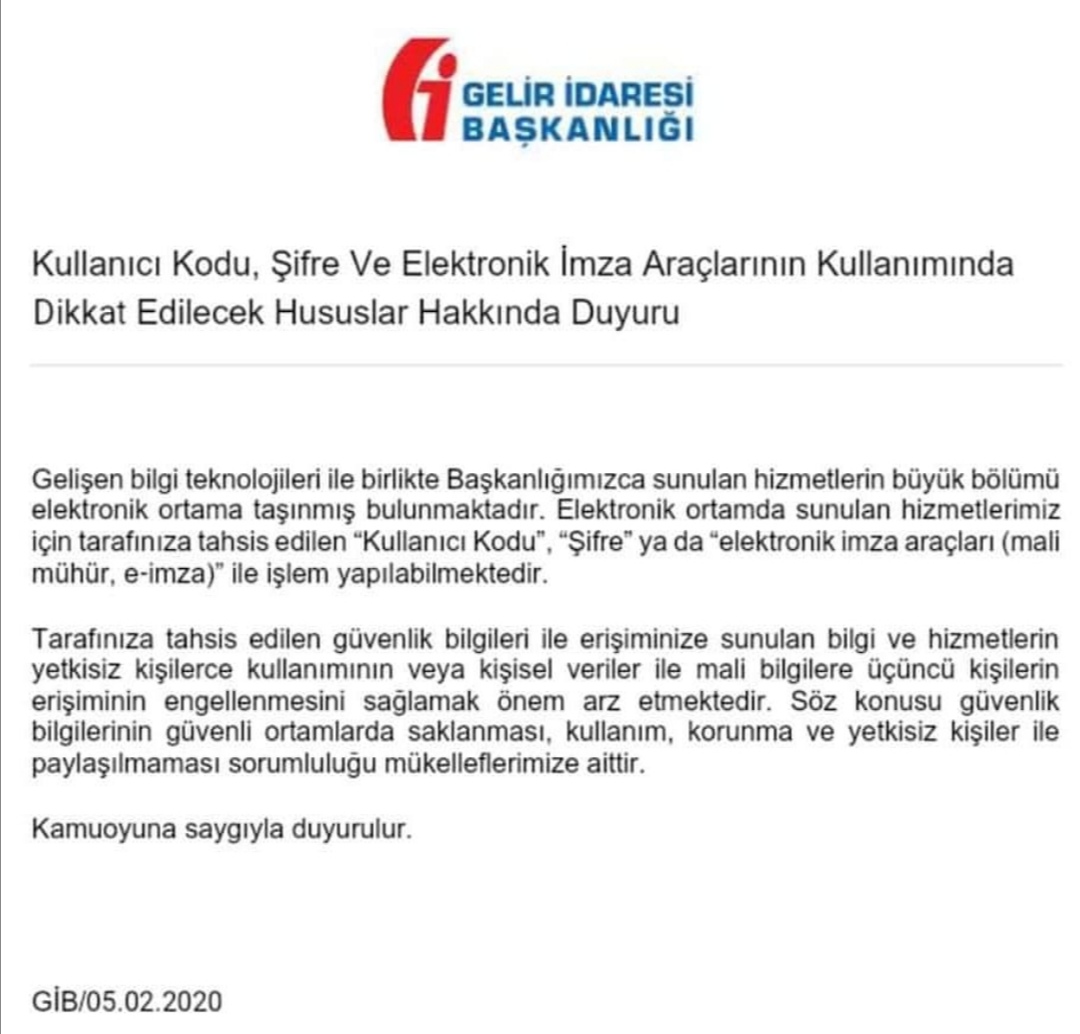Kullanıcı Kodu Şifre Duyurusu